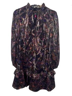 Vince Camuto Printed Chiffon Metallic Fit & Flare Dress - 6